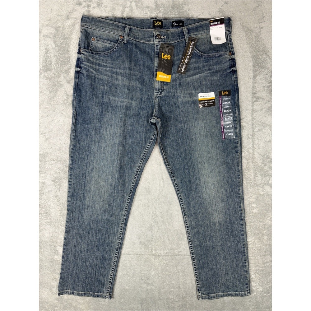 Lee Premium Jeans Regular Fit Tapered Leg Comfort Stretch Men's 42x29 Flynn NEW